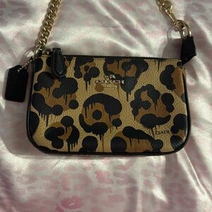 Coach Black and Tan Leopard Print Clutch